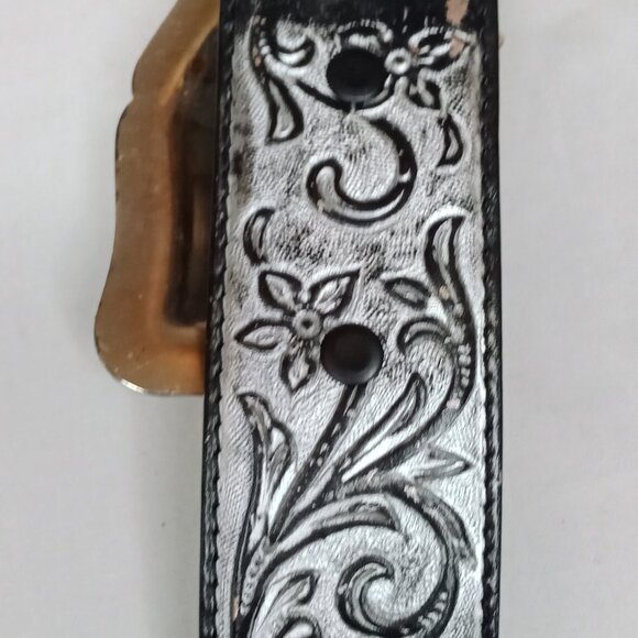 Justin Boots Ladies Belt Western Silver Black Rhinestone Buckle Size 34 - Picture 12 of 16